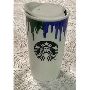 Starbucks Band Of Outsiders Rainbow Drip Ceramic Traveler Mug + Lid 2014